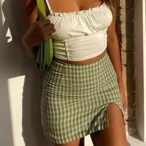 Green Plaid Princess Polly Mini Skirt (Size 0)